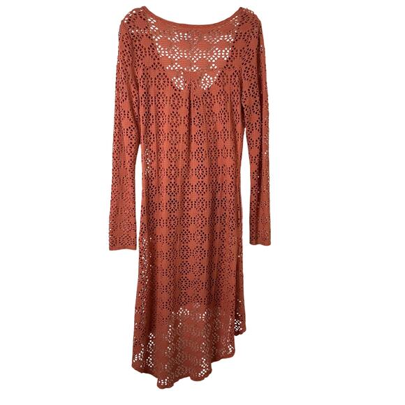 Md Free People Beach Cardigan Cover-Up Orange Open-Knit Pockets Boho Festival - Picture 7 of 7